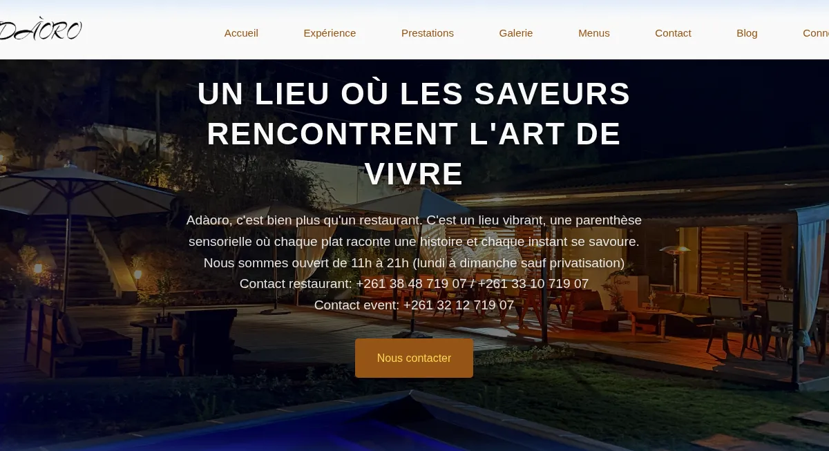 Capture d'écran du projet Adàoro — L'Art de Vivre & Gastronomie