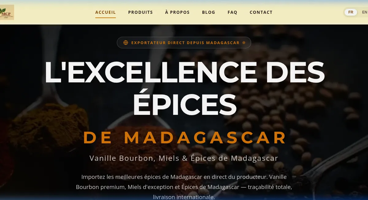 Capture d'écran du projet Malagasy Product — L'Excellence à l'Export